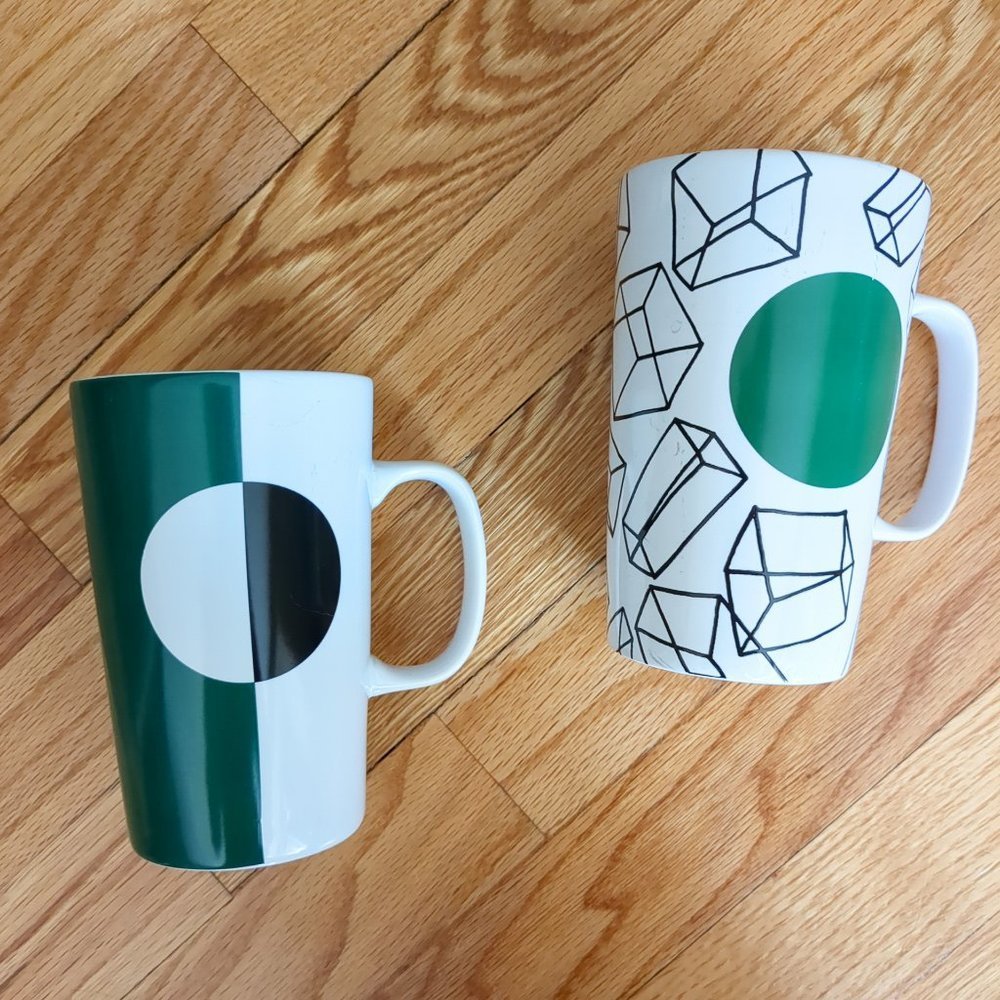 [S] Starbucks 2014 Dot Collection Set of 2 Geometric Cubes Mugs Grande 16 oz